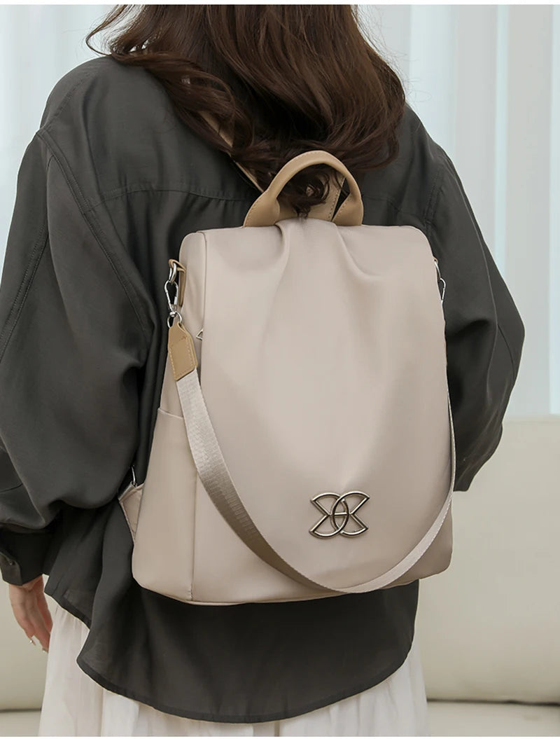 2024 New Famous Large Capacity Anti-Theft Anti-Splash Women's Schoolbag High Quality Nylon Backpack Solid Color Design Polyester