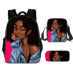 3pcs/set School Bags Kids Black Art African Girl Printing School Bagpack Children Shoulder Book Bags Satchel
