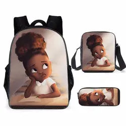 3pcs/set School Bags Kids Black Art African Girl Printing School Bagpack Children Shoulder Book Bags Satchel