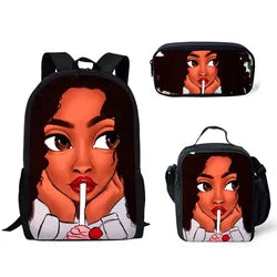 Children School Bags Backpack Teenagers Black Art African Girl Printing Book Bags Kids 3pcs/set Schoolbag Mochila Escolar