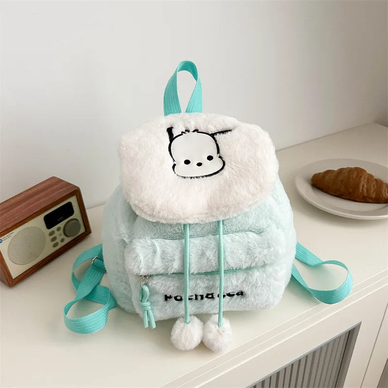 New Cute Kulomi Large Capacity Hello KT Plush Backpack Girls' Soft Cotton Cartoon Embroidered Backpack