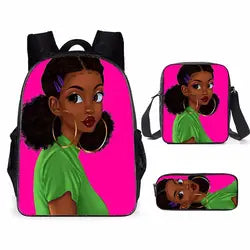 3pcs/set School Bags Kids Black Art African Girl Printing School Bagpack Children Shoulder Book Bags Satchel