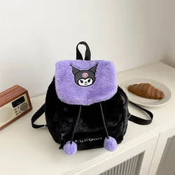New Cute Kulomi Large Capacity Hello KT Plush Backpack Girls' Soft Cotton Cartoon Embroidered Backpack