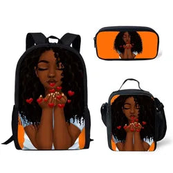 Children School Bags Backpack Teenagers Black Art African Girl Printing Book Bags Kids 3pcs/set Schoolbag Mochila Escolar
