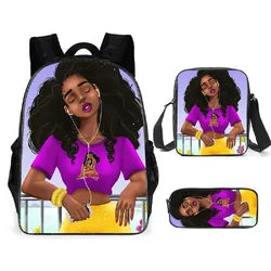 3pcs/set School Bags Kids Black Art African Girl Printing School Bagpack Children Shoulder Book Bags Satchel