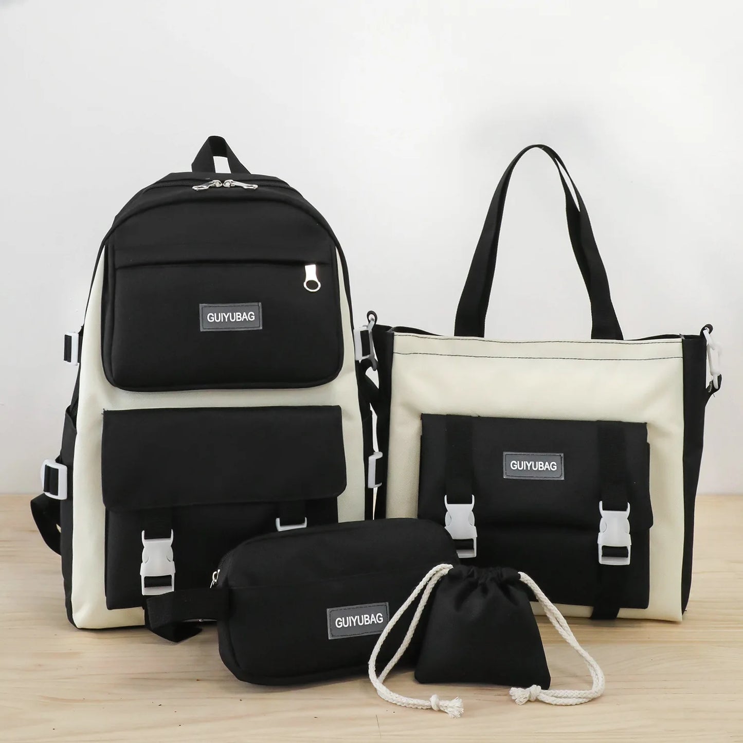 Casual Style High School Backpack for Kids New Student Rucksack Zipper Closure Waterproof Polyester Pencil Case Messenger Bag