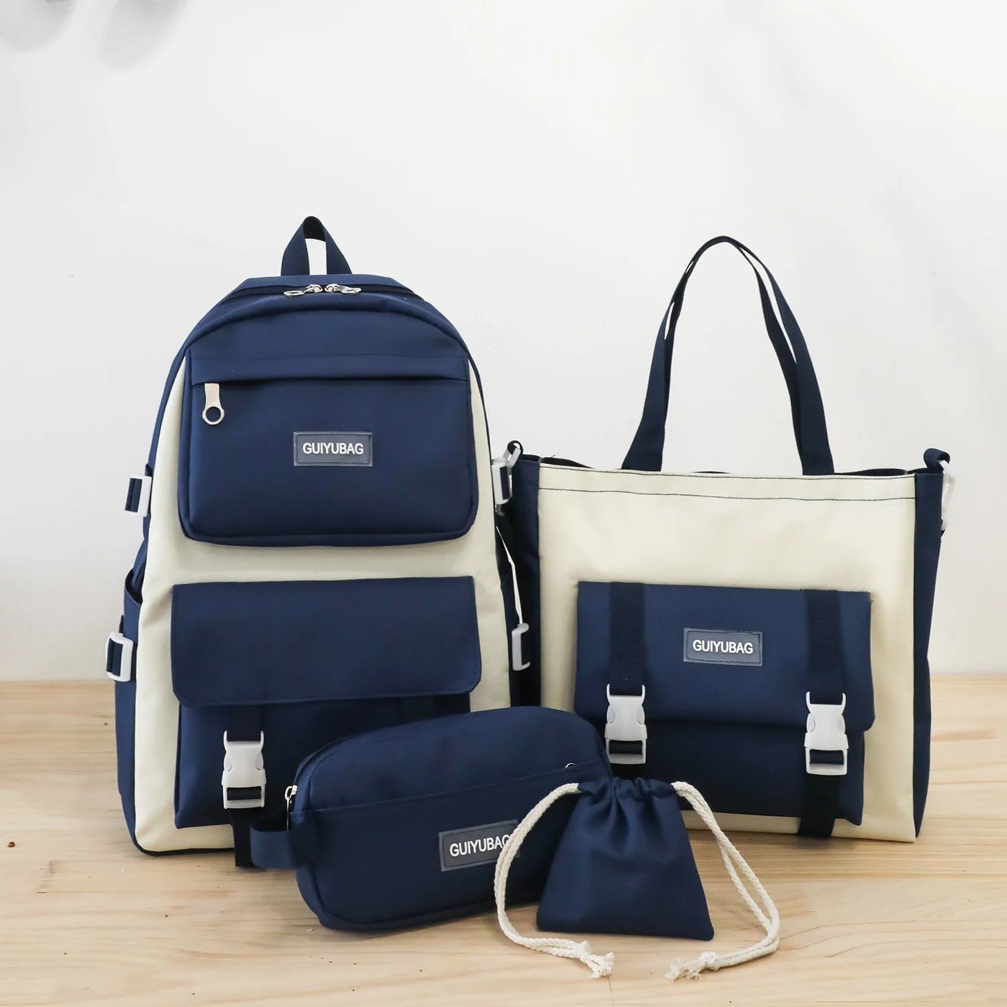 Casual Style High School Backpack for Kids New Student Rucksack Zipper Closure Waterproof Polyester Pencil Case Messenger Bag