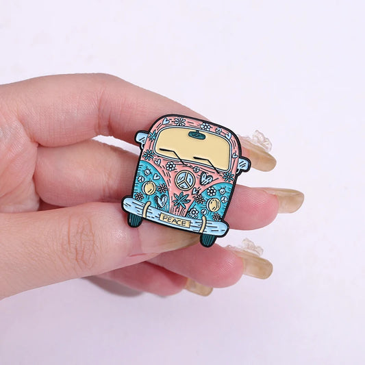 Cartoon Flower Car Enamel Pins Clothes Hat Backpack Lapel Pin Jewelry Funny Floral Brooches Jewelry Pins for Friends Kids Gift