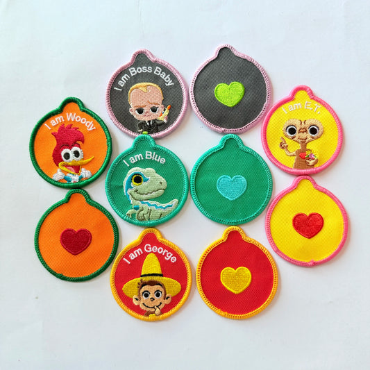 CPSIA Certified Kids Backpack Dual-Sided Embroidered Fabric Patches Keychain School Accessories Featuring Heart Star Animal