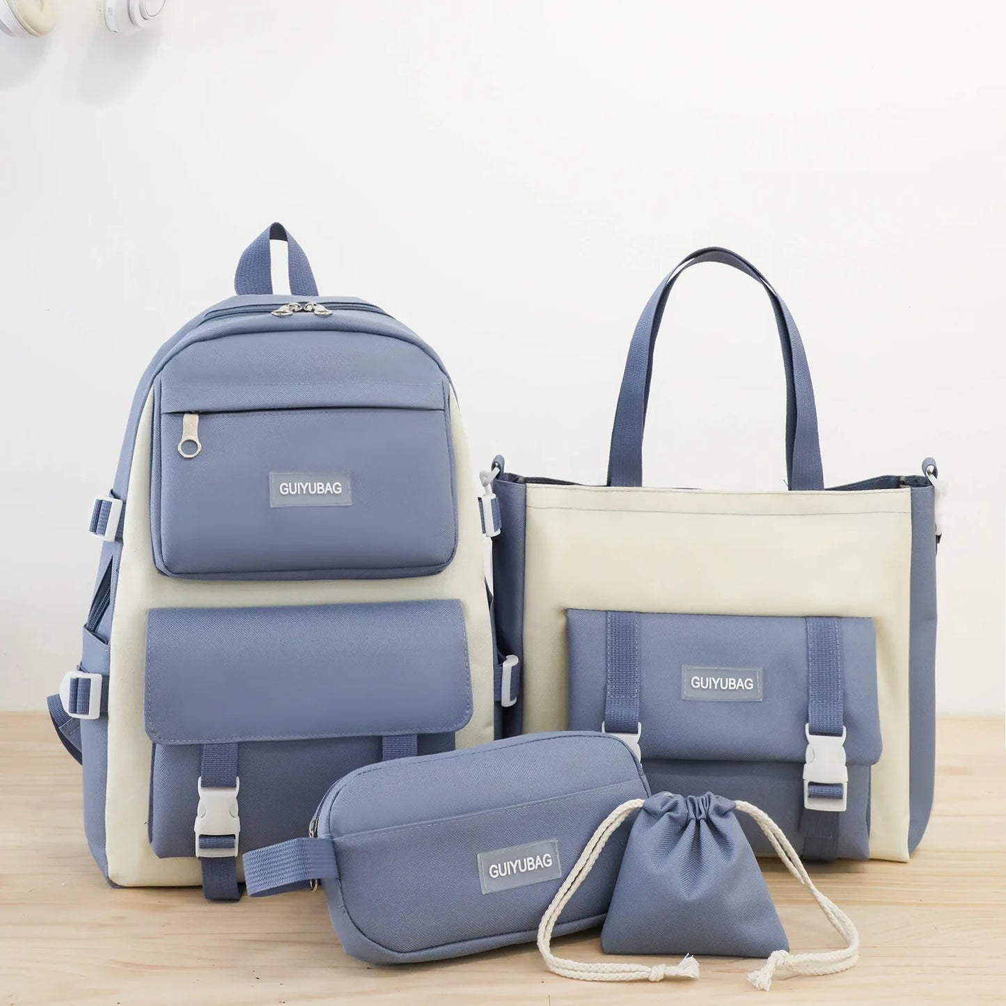 Casual Style High School Backpack for Kids New Student Rucksack Zipper Closure Waterproof Polyester Pencil Case Messenger Bag