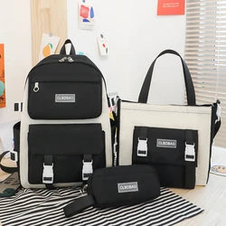 Casual Style High School Backpack for Kids New Student Rucksack Zipper Closure Waterproof Polyester Pencil Case Messenger Bag