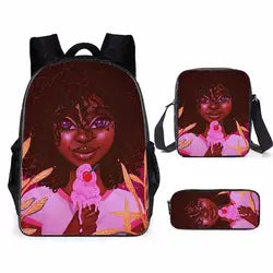 3pcs/set School Bags Kids Black Art African Girl Printing School Bagpack Children Shoulder Book Bags Satchel