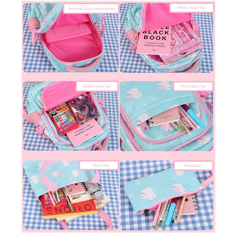 2024 Printed Backpack Student Lightweight School Bag Three Piece Set Large Capacity Leisure Travel Backpack