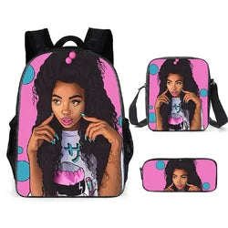 3pcs/set School Bags Kids Black Art African Girl Printing School Bagpack Children Shoulder Book Bags Satchel