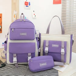 Casual Style High School Backpack for Kids New Student Rucksack Zipper Closure Waterproof Polyester Pencil Case Messenger Bag