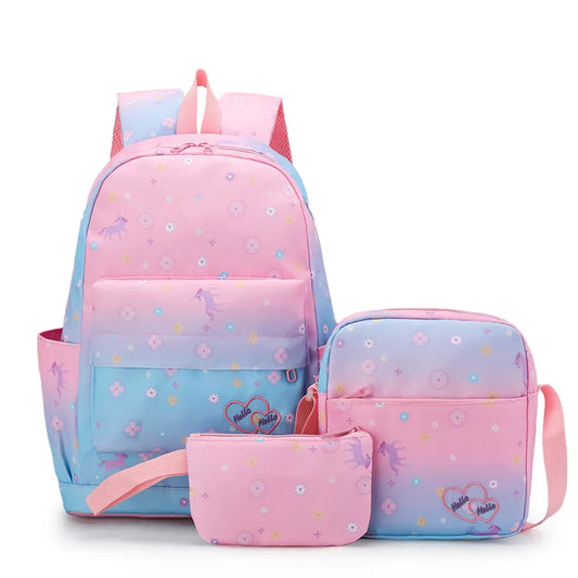 Wholesale Custom Three-piece Student Satchel Backpack Pencil Box Lunch Bag Children's Satchel Waterproof for Both Men and Women