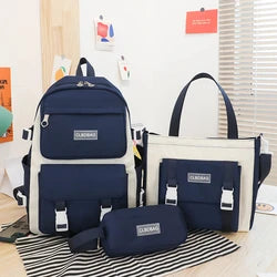 Casual Style High School Backpack for Kids New Student Rucksack Zipper Closure Waterproof Polyester Pencil Case Messenger Bag