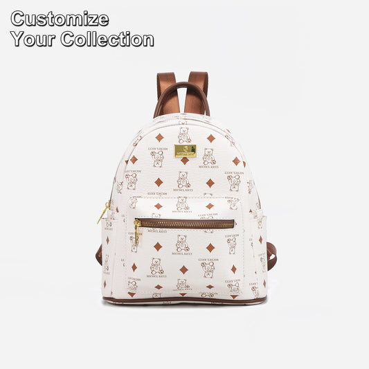 Custom Cartoon Printed Vintage Style Waterproof PU Leather Backpack for Women Kids for School Travel Mochila Student Backpack