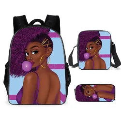 3pcs/set School Bags Kids Black Art African Girl Printing School Bagpack Children Shoulder Book Bags Satchel