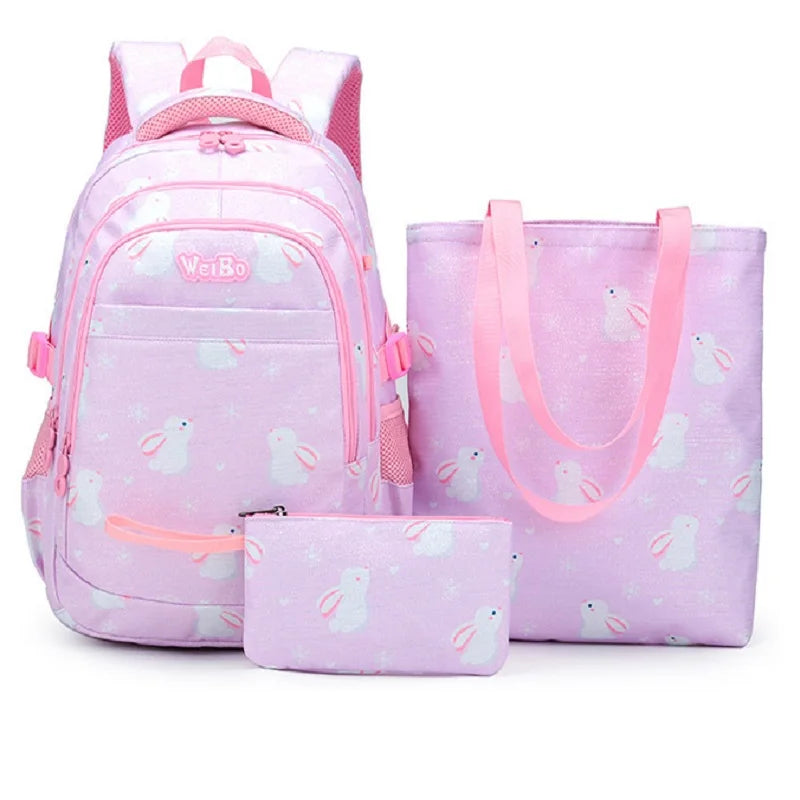 2024 Printed Backpack Student Lightweight School Bag Three Piece Set Large Capacity Leisure Travel Backpack
