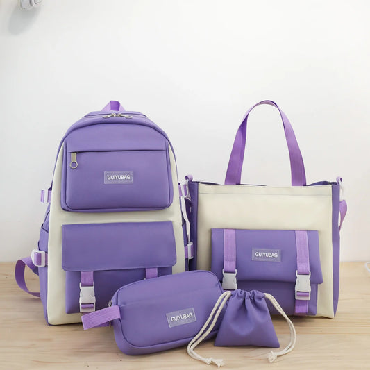 Casual Style High School Backpack for Kids New Student Rucksack Zipper Closure Waterproof Polyester Pencil Case Messenger Bag