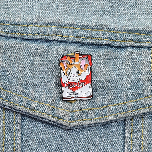 Cartoon Cat in Cigarette Box Enamel Pins Cute Kitten Animal Brooches Backpack Clothes Lapel Badges Jewelry Gift for Kids Friends