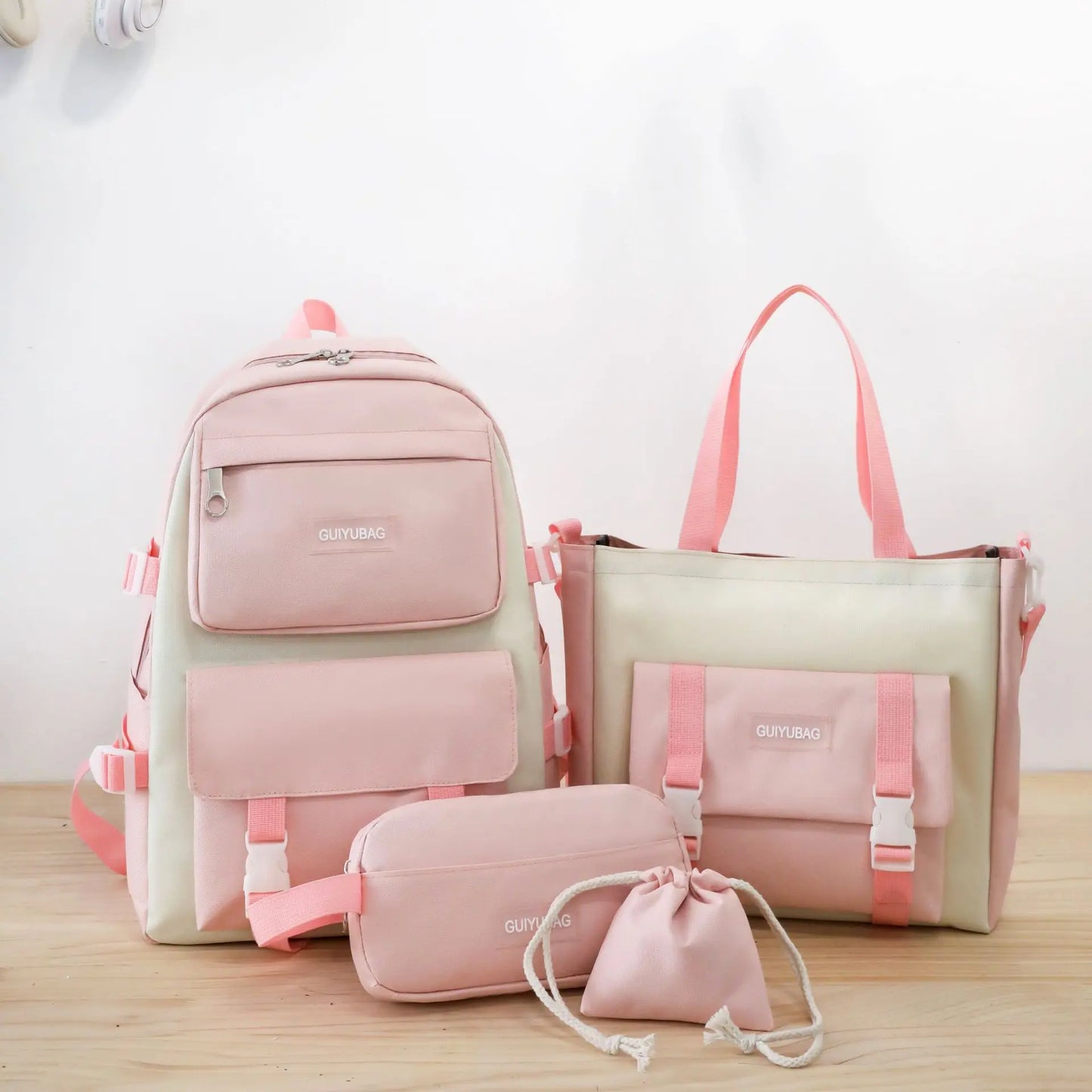 Casual Style High School Backpack for Kids New Student Rucksack Zipper Closure Waterproof Polyester Pencil Case Messenger Bag