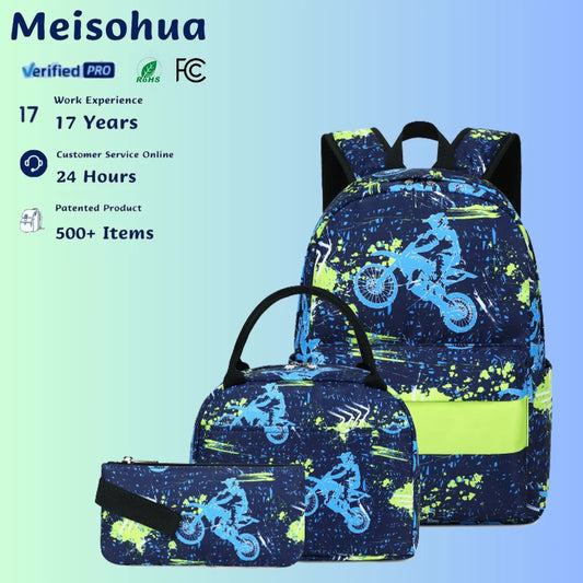 Blue Motorcycle Cool Fashion Teenager Backpack Large Capacity Daily Usage Waterproof Durable Polyester Kids Schoolbag Top Sale
