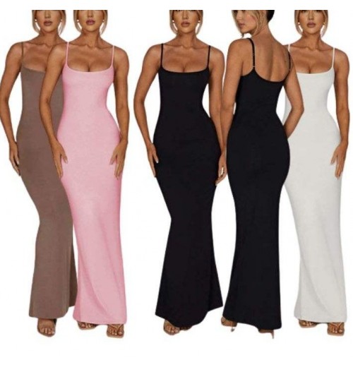 Hot Selling Black Solid Cami Bodycon Long Maxi Slip Dress Women Lounge Wear Casual Dresses