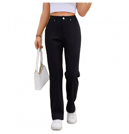 P4564 Hot Selling Women's Pants Trousers High Quality Solid Color High Waist Office Work Pants Formal pocketPants