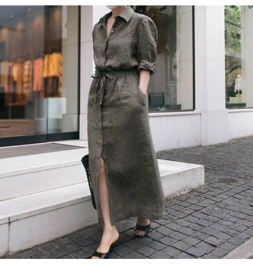 2022 new arrivals Korean-Style Cotton and Linen Shirt Dress fashion women's clothing lady elegant dresses women