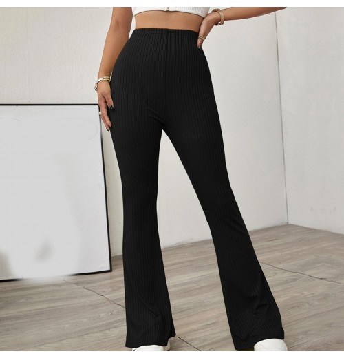 High quality lounge plain casual high waist wholesale wide leg ladies flared women's pants & trousers for women