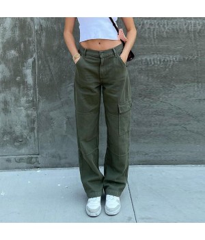 2023 New Arrival Spring Autumn Women Camo Street Style Work cargo Pants Low Straight Leg Custom Women's Pants & Trousers