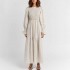 Custom Casual Backless Flare Sleeve Women Natural Linen Midi Dress With Sash